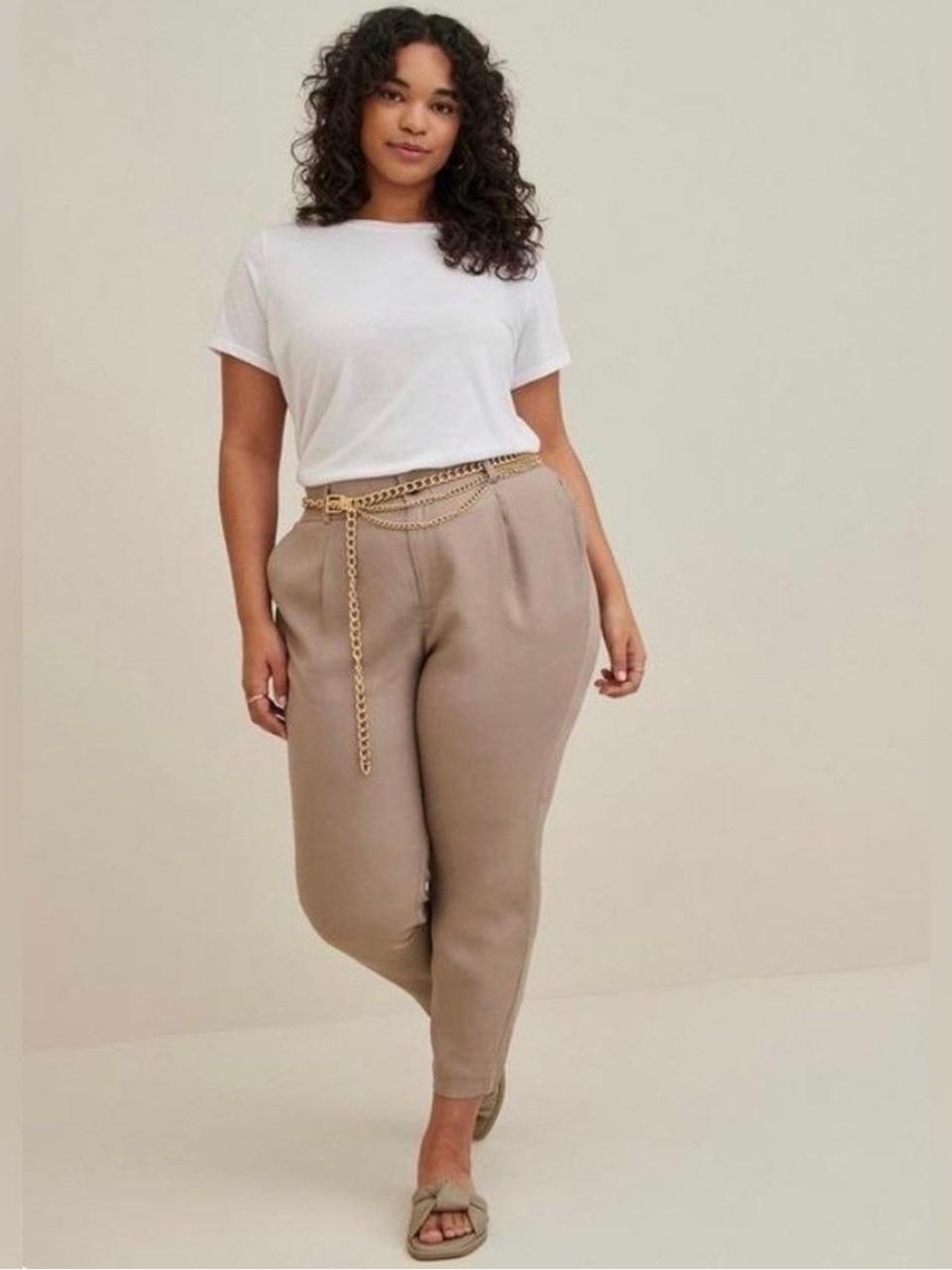 Torrid Linen Flat Front Trouser Linen Tapered Pants Beige Size 20 NWT